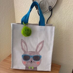 Bunny Tote Bag with Blue Handles
